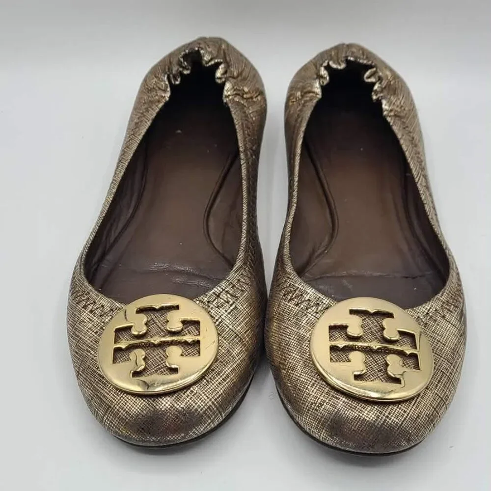 Tory Burch Reva Rare Metallic Ballet Flats size 7 1/2
